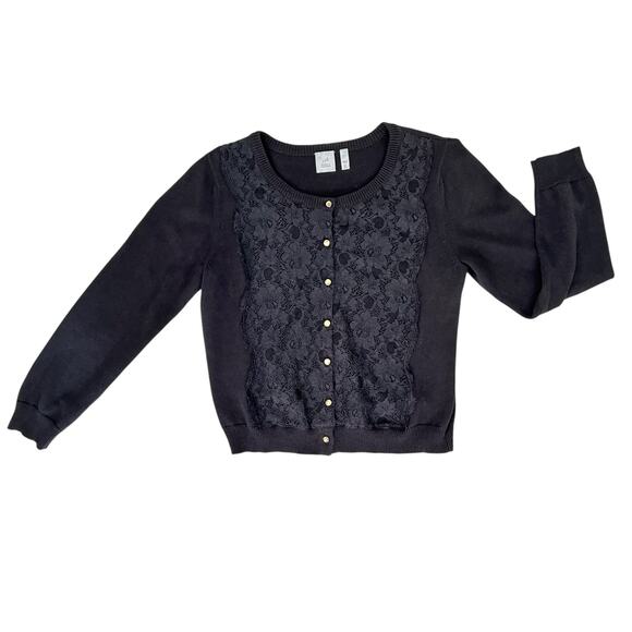 J. Jill Black Cardigan Sweater Womens Med Petite Sparkle Buttons Alpaca Romantic - Picture 1 of 11